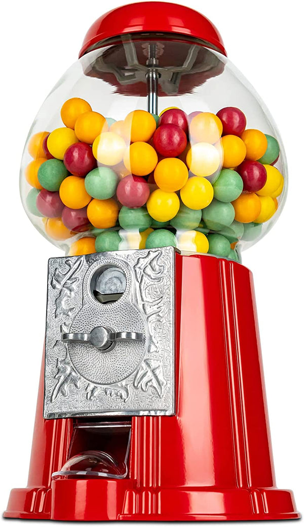 11 Inch Metal Gumball Machine filled with colorful candies