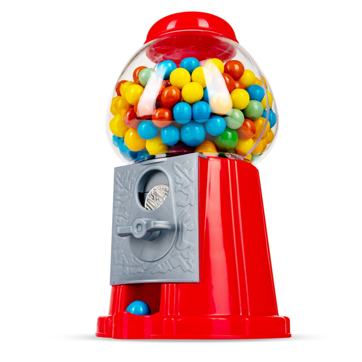 Gumball machine filled with multicolored gumballs